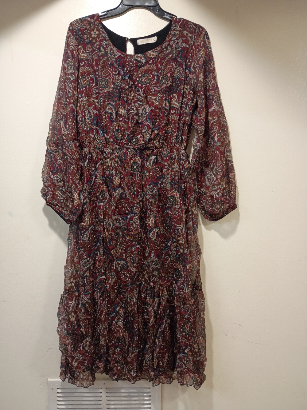 Paisley Long Sleeve Tiered Midi Dress - Burgundy Paisley